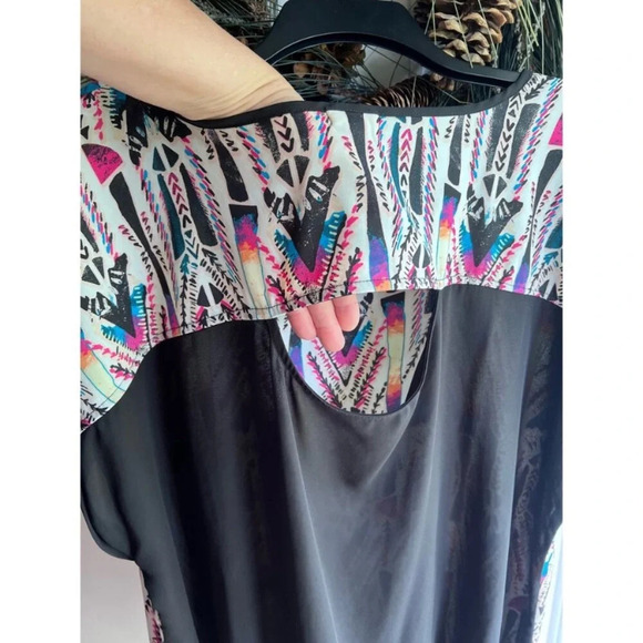 Womens 3X Pull Over Eyesdhadow Aztec Pink, Purple Black & Blue Hi-Low Sheer Top - Picture 11 of 13